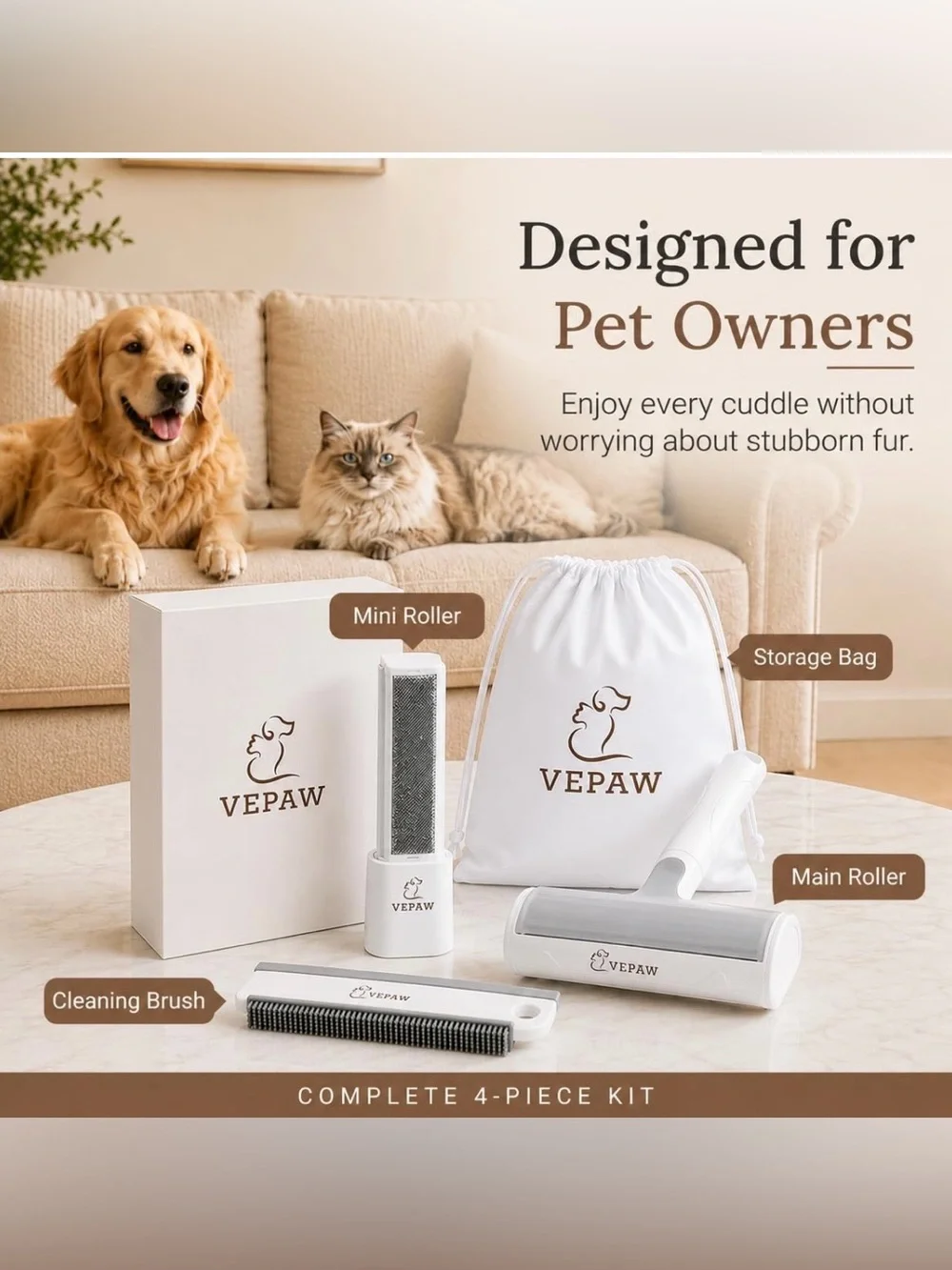 VEPAW Pet hair Remover kit for Dogs & Cats , Reusable Roller